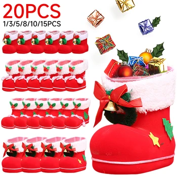 1-20PCS Vianočné Cukrovinky Tašky Červený Cukrík Topánky Vianočné Tašky na sladké Santa Darček Taška Nový Rok Party Domov, Vianočné Dekorácie