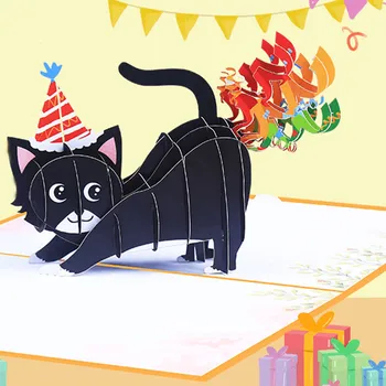1 ks 3D Happy Birthday Pop-UP Pozdrav, Pozvanie, Karty, Pohľadnice, Obálky 3D Black Cat Narodeniny Karty