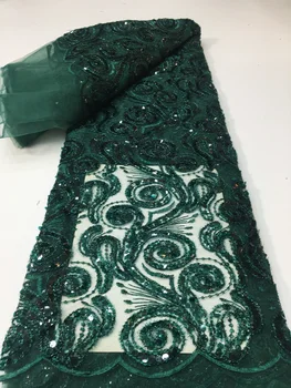 2023 Latest Vysoká Kvalita Tmavo Zelená francúzsky Flitrami Čipky Textílie Afriky Tylu Oka Textílie, Čipky Pre Nigérijský Party Šaty KYX2328