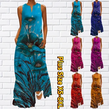 2023 Nové dámske Dlhé Šaty Maxi Šaty, Oblečenie pre voľný čas Riadok Šaty, Letné Šaty Kvetinový Farba Gradient Streetwear Módy Šaty
