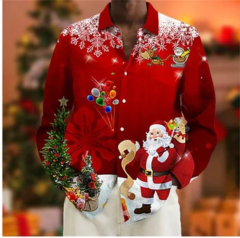2023 Nový Vianočný Darček pánske Dlhý Rukáv Polo Krku Tričko 3D Tlač Bežné Dovolenku Strany Oblečenie Plus Veľkosť pánske Tričko S-6XL