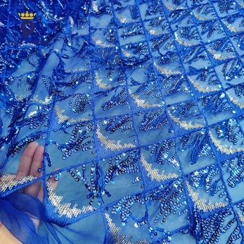 2023 Oslňujúci Dizajn Kráľovská Modrá Sequined Voile Textílie Indickej Nigérijský Flitrami Čistý Oka Šnúrky Pre Vznešené Lady Večierok Šitie