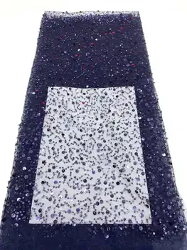 2023 Vysokej kvality Afriky čipky textílie Kráľovská Modrá sequin oka čipky francúzsky luxus korálky 3D výšivky, čipky a tylu textílie šitie