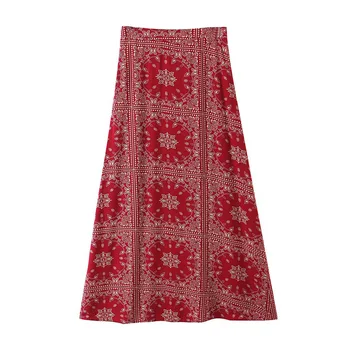 2023 dámske Letné Červená Etnických Národnej Indie Vytlačené Dlhé Sukne Vintage A-line Vysoký Pás Stredná dĺžka Sukne dámske Oblečenie