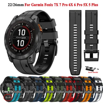 26 22 MM Silikónové Skrutku Pracky Watchband Popruh Pre Garmin Fenix 7X 7 Pro 6X 6 5X Pro Plus QuickFit Náramok Náramok Smartwatch