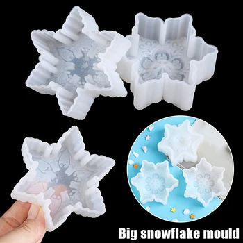 3D Veľká snehová Vločka Star Tvar Silikónové Formy Vianočné Ozdoby Mäkké Priehľadné Živice Plavidlá Formy Sviečka Mydlo Base Tvary DIY Plesní