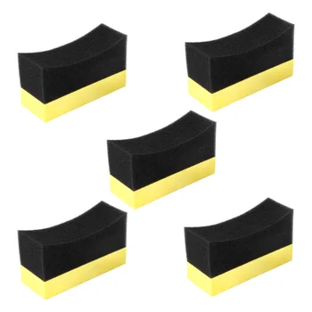 5x Profesionálny Automobilový Koleso Automobilu Podložka Pneumatiky Pneumatiky Aplikátor Zakrivené Penové Špongie Pad Black+žltá