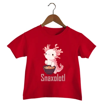 Axolotl Snaxolotl Tlač Batoľa Dievča Tshirts Letné Topy Roztomilé Ružové Axolotl Deti Oblečenie Chlapci Módne detské Červené T-shirt