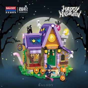BALODY Halloween drevený dom stavebným 21052 Trik alebo Liečbe Kreatívne Patchwork Tehly, Dekorácie Logická Hračka Halloween Darček