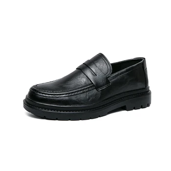 Bežné kožené topánky, Luxusné Značky Jesennom Kole Prst Čierne Platformy Mokasíny Veľké prst kožené Pohodlné topánky pre mužov#3512
