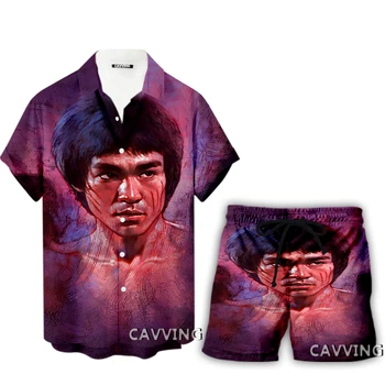 Bruce Lee 3D Tlač Bežné Havaj Košele+ Šortky Beach Šortky Vyhovovali Oblečenie Žien/ Mužov Nastaví Farby Oblečenia G1