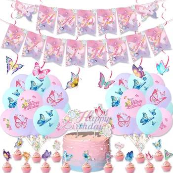 Butterfly Party Dekorácie, detské Happy Birthday Banner Globos Tortu Vňaťou Baby Sprcha Festival Balón
