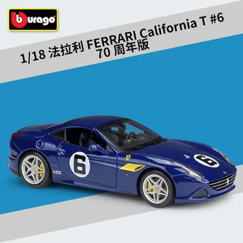 Diecast Bburago 1:18 Rozsahu Ferrari California T #6 Modrá 70. Výročie Vydania Simulácia Zliatiny Die-cast Ťahov Modelu Auta Darček