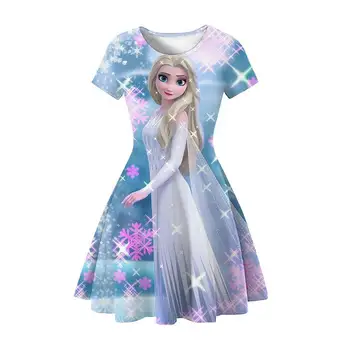 Disney detské Krátkym rukávom Šaty Dievča Princezná Sukne, detské Letné Mrazené Elsa 3d Tlač a Kolená Sukne, Šaty Dievča 2023
