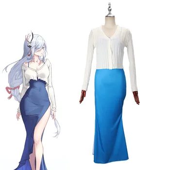 Dva Kusy Denne Oblečenie Anime Modrá Špagety Popruh Tesné Šaty Bieleho Plášťa Halloween Hry Genshin Vplyv Shenhe Cosplay Kostým