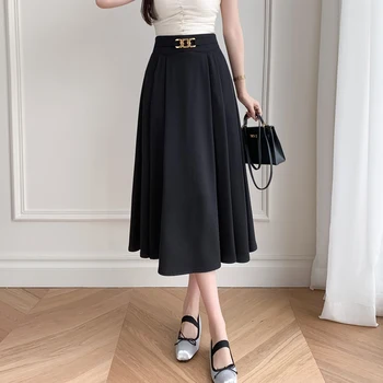 Dámy Nový Elegantný Veľké Lem Dlhé Sukne Ženy Šaty, Elegantné Čierne Sukne Bežné Faldas Largas Žena Kórejský Módne Odevy 2