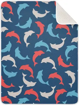 Farebné Dolphin Modrá Detská Deka pre Dievčatá Chlapci Sea Life Postieľky Deka Kočík Hodiť Deka Novorodenca Swaddle Príjem