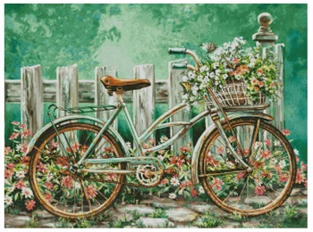 Kvet bicykli scenérie 18CT 16CT 14CT Unprinted Najvyššej Kvality Cross Stitch Auta Výšivky Umenie HOBBY Ručné Vyšívanie Domova