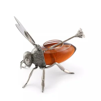 Luxusné Bee Honey Pot Med Skladovanie Jar Dekoratívny Ornament Bee Jar Transparentné Korenie Jar Kuchynské Korenie Jar S Lyžicou
