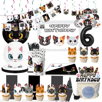 Mačiatko Jednorazové Strany Riad Nastaviť Pohár špz Balón Auta Narodeninovej Party Dodávky pre Mňau Kitty Tému Party Dekorácie