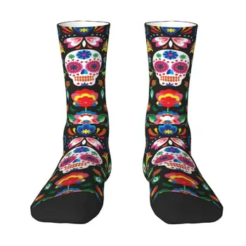 Mexické Cukru Lebky Deň Mŕtvych Kvetov Šaty Unisex Ponožky Teplé Pohodlné 3D Tlač Posádky Ponožky