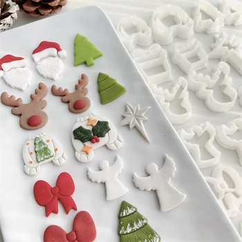Mini Vianočné Tému Soft Ílu Polyméru Rezanie Formy DIY Náušnice Prívesok Hlinené Nástroje DIY Cake Dekorácie Nový Rok Party Dodávky