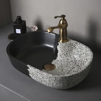 Moderná Kúpeľňa Keramické Umývadlo Oválne Wc Umývadlo Čierne A Biele Matné Výtvarné Umenie Balkón Bazén Kúpeľňový Nábytok Umývadlo