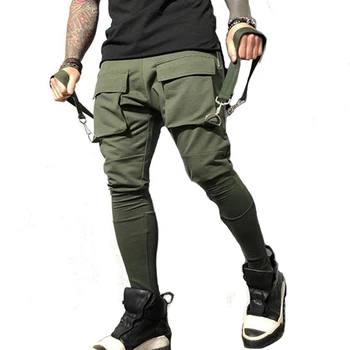 Muži Bavlnené Tepláky Hip Hop Joggers Streetwear Bežné Slim Športové Nohavice Školenia Cvičenia Fitness Veľké Vrecká Cargo Nohavice