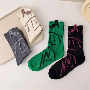 Na jar a v Lete Písmená Retro Stredné Rukáv Ponožky Osobné Módne Pruhované Ponožky Trend Tvorivé Bavlnené Ponožky pre Ženy