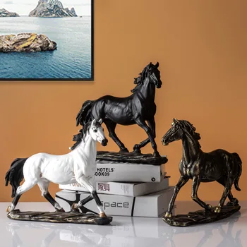 Nordic Tvorivé Biely Čierny Kôň Sochy Sochy Domova Kôň Obrázok Obývacia Izba Office Štúdia Ploche Miestnosti Dekorácie