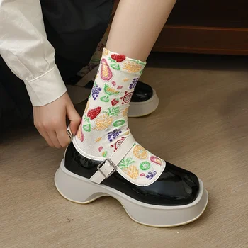 Nový Kórejský Štýl Ženy Ponožky Bavlna Harajuku Dámske Zimné Ponožky Nastaviť Kawaii Kvetina Tlače Streetwear Módy Roztomilý Vysokej Kvality