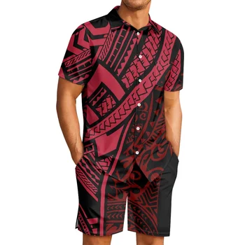 Polynézske Tribal Fijian Totem Tetovanie Fidži Vytlačí Mužov Pláži Bežné Pohodlie Polyesterových Tkanín Kubánskej Golier Fialové Tričko Oblek