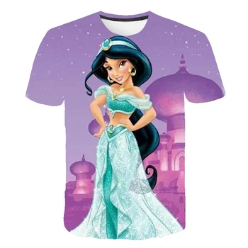Princezná Jasmine Tričká Oblečenie Dievčatá Módne Krátke Rukávy T-Shirts Oblečenie Letné Cartoon Bežné Topy, Tričká, Kostýmy 1-14 Y