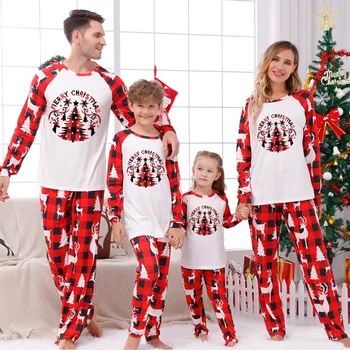 Pyžamo Nastaviť Príležitostné Voľné Sleepwear Dospelých, Deti Baby Nový Rok Oblečenie Vianoce Rodiny Vyzerajú šťastné a Veselé Vianoce, Darček pre Rodinu Zodpovedajúce