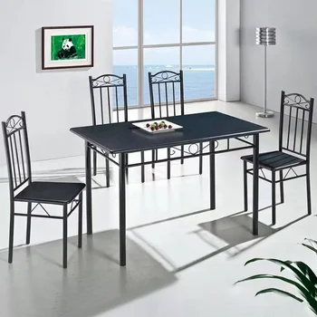 SUGIFT Tradičné 5-Dielny Jedálenský Stôl Set so 4 Zhora Stoličky, Čierna jedálenský stôl a stoličky