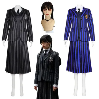 Séria Streda Addams Cosplay Kostýmy Školáčka Nevermore Škole Školské Uniformy Vyhovovali Halloween Jednotné Strany