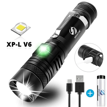 Ultra Jasné LED Baterka S XP-L V6 LED lampa korálky Nepremokavé Pochodeň Zoomovateľnom 4 svetelné režimy Multi-funkcia nabíjania cez USB