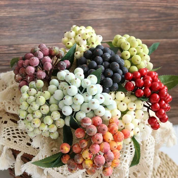 Umelé Bobuľové Ovocie Kvet Vianočné Ovocie Falošné Berry a Malé Pena Kvety, Dekorácie, Svadobné Home Table Rastlín Dohoda