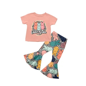 Veľkoobchod Veľkonočné Deti Jar Deti Pink Cross Top Tričko Oblečenie Baby Girl Bell Nohavice Batoľa Oblečenie