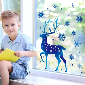 Vianočné Okno Nálepky Nový Rok Veselé Vianočné Dekorácie Pre Domov Cartoon Elk Snowflake Stenu, Nálepky Deti Spálňa Obtlačky #F