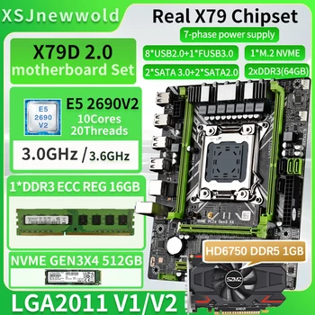 X79D2.0 Doske Auta s E5 2690V2 Procesora A pamäťových modulov DDR3 REG 1*16 G=16 GB Pamäte A 512 gb diskom NVME SSD HD6750 1GB DDR5 Grafická karta