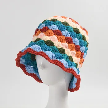 Štýlové ŽENY Bežné Vedierko Hat s Rainbow Ručne Pletené Dopamínu Vlna Spp na Jeseň a v Zime
