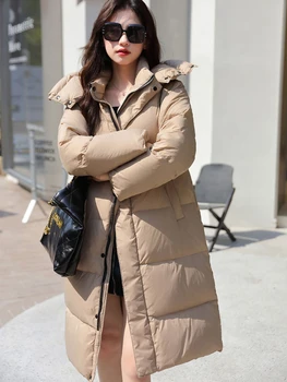 Ženy Zimné Puffer Bunda Kórejský Bežné Zahusťovanie Čalúnená Coats Žena S Kapucňou Stredne Dlhá Vetrovka Mujer Jaqueta Feminina