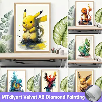Pokemon Diamond Maľovanie Pikachu Velvet Plátno Plný Vrták Mozaiková Výzdoba 5D DIY Umenie Výšivky Kamienkami Námestie Kolo AB Súpravy